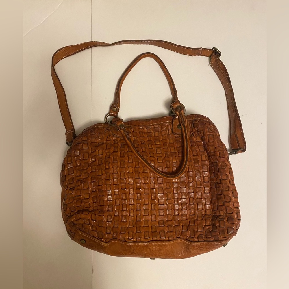 Longellitti Italian Brown Woven Leather Handbag Large - Picture 2 of 8